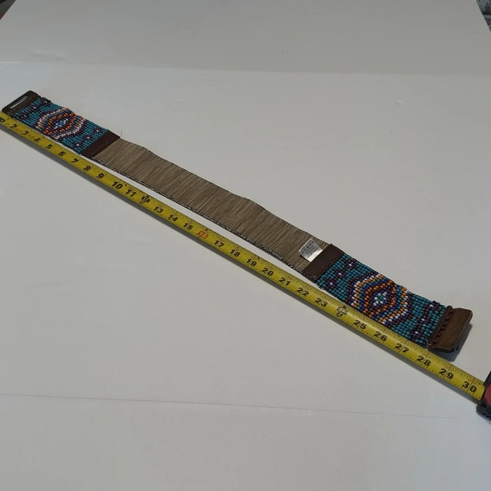 Turquoise‎ Beaded Stretch Belt Wooden Interlocking Buckle Bohemian Style